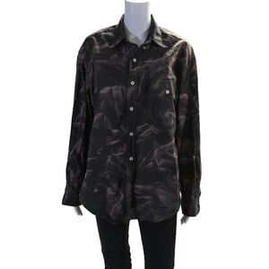 Riley Womens Tie Dye Print Long Sleeves Button Down Shirt Black Brown Size One S